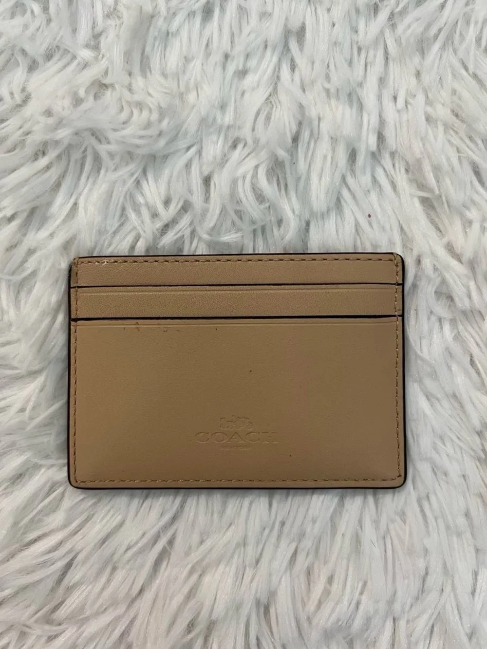 COACH Tan Card Holder with Red Heart and Silver Wink Accent